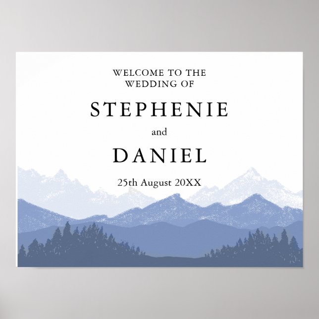 Poster Russe aquarelle Blue Mountain Mariage Bienvenue (Devant)