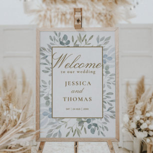 Poster Russe Aquarelle Eucalyptus Mariage Bienvenue