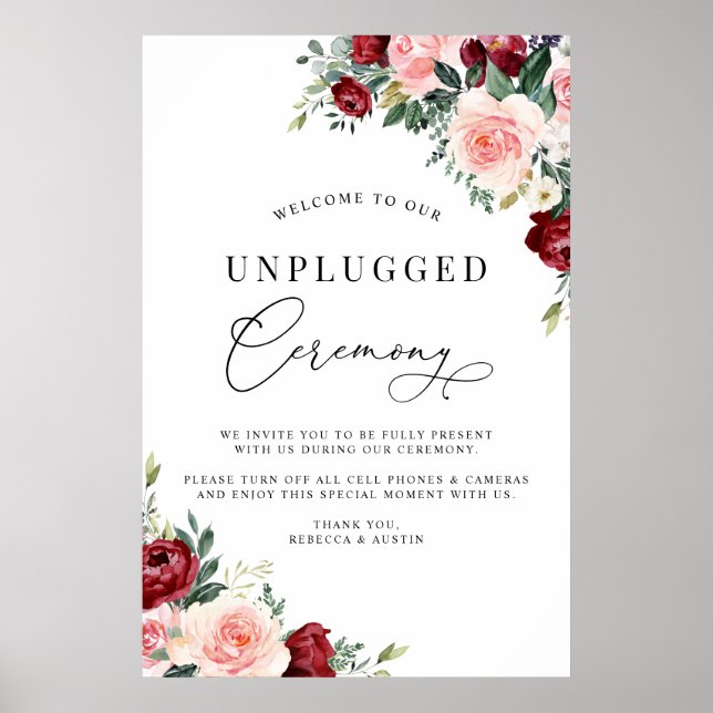 Poster Russe Bourgogne Blush Unplugged Cérémonie Mariage (Devant)