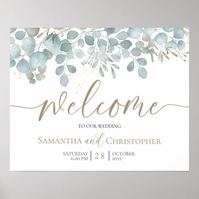 Poster Russe Eucalyptus Sage Green Mariage or (Devant)