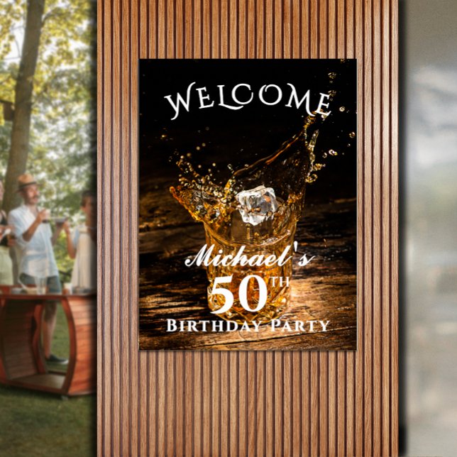 Poster Russe Whiskey fête d'anniversaire Bienvenue (Rustic bourbon whiskey birthday party welcome poster - PRINTED and/or INSTANT DOWNLOAD)