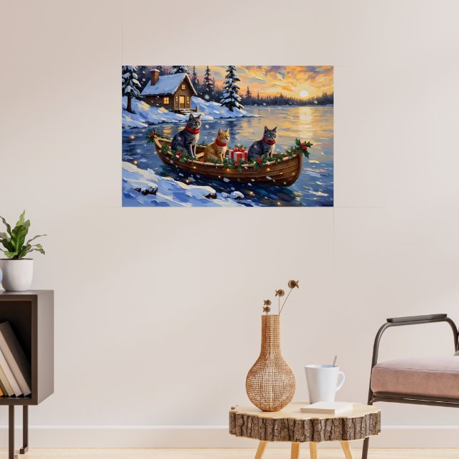 Poster Russian Blue Cat Christmas Boat Holiday (Salon 3)