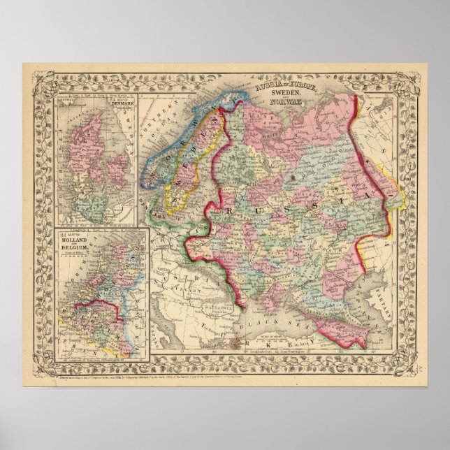Poster Russie, Suède, Norvège Carte par Mitchell (Devant)