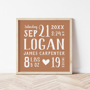 Poster Rust Baby Boy Birth Stats Keepsaké