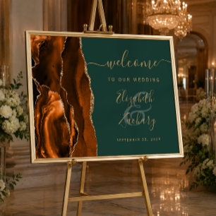 Poster Rust Or Agate Vert Chasseur Mariage Bienvenue