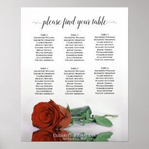 Poster Rust Orange Rose 6 Table Wedding Seating Chart