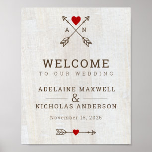Poster Rustic Arrows Red Heart Wedding