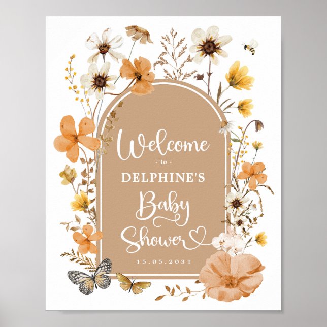 Poster Rustic Automne Fleur sauvage Baby shower Bienvenue (Devant)