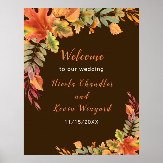 Poster Rustic Autumn Fall Leaves Wedding Welcome (Devant)