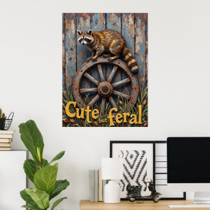 Poster Rustic Bandit : Raccoon sur la roue