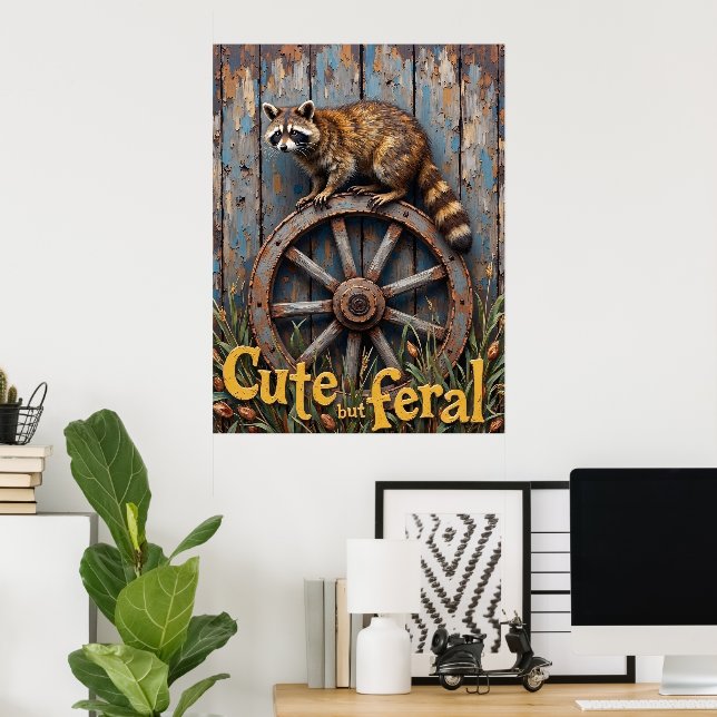Poster Rustic Bandit : Raccoon sur la roue (Bureau à domicile)