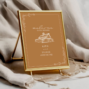 Poster Rustic Barn Goldenrod Mariage de automne Bienvenue