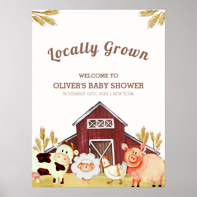 Poster Rustic Barnyard Farm Animaux Baby shower Bienvenue (Devant)
