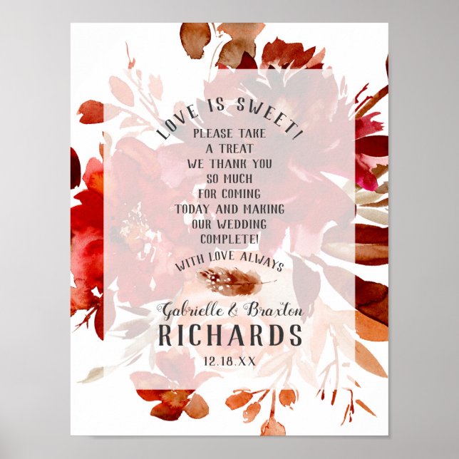 Poster Rustic Beauty Fall Love is Sweet Treat Table Sign (Devant)