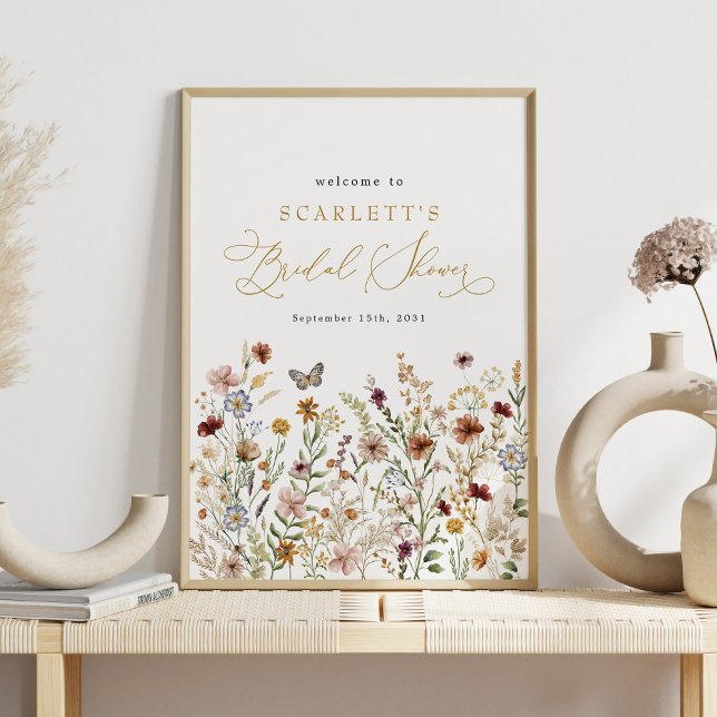 Poster Rustic Boho Fleurs sauvages Fête des mariées Bienv (Créateur téléchargé)