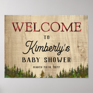 Poster Rustic Buffalo Check Wild Un Baby shower Bienvenue
