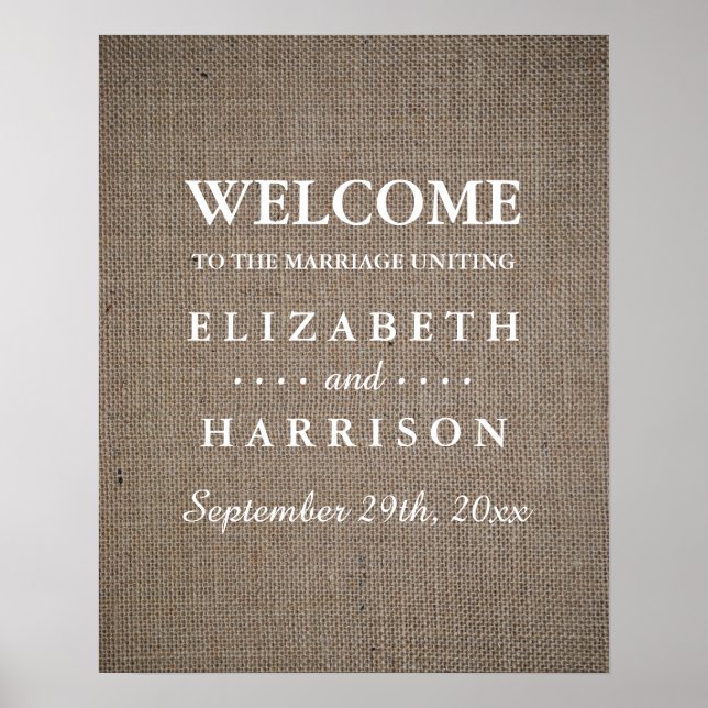 Poster Rustic Burlap Mariage Bienvenue (Devant)