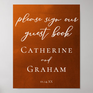 Poster Rustic Burnt Orange Signer Notre Livre D'Invité Ma