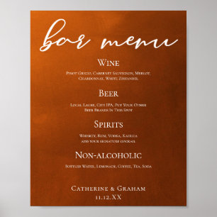 Poster Rustic Burnt Orange Simple Autumn Mariage Bar Menu