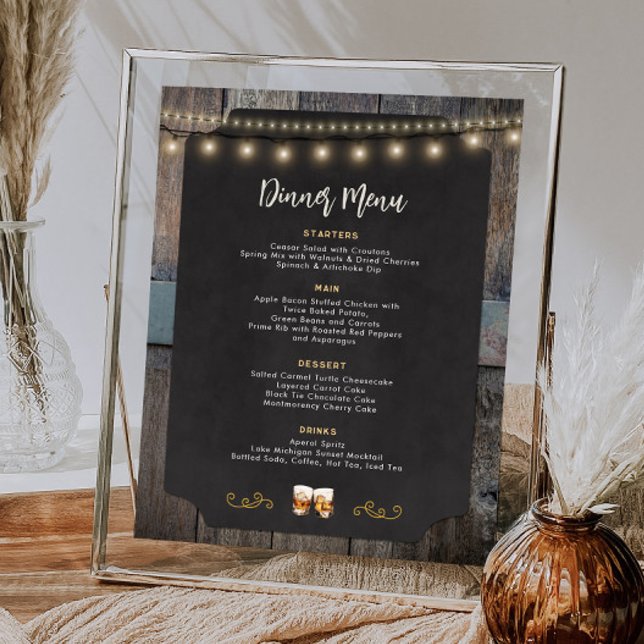 Poster Rustic Cheers Whiskey Thème 8x10 Dîner Menu (Rustic Cheers Whiskey Themed 8x10 Dinner Menu Poster)
