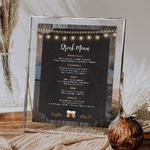 Poster Rustic Cheers Whiskey Theme 8x10 Menu Boisson