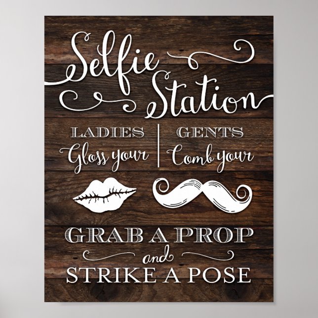 Poster Rustic Chic SELFIE STATION GRAB A PROP SIGNALER Im (Devant)