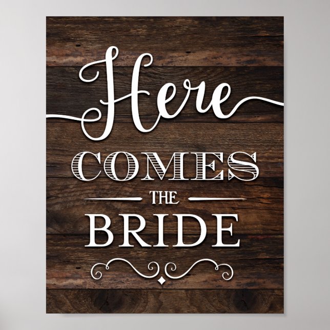 Poster Rustic Chic VIENT ICI LA BRIDE SIGNALER Imprimer (Devant)