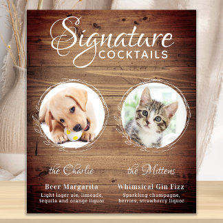 Poster Rustic Chien Signature Boissons Personnalisé Anima