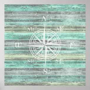 Poster Rustic Coastal Decor Compass Rose