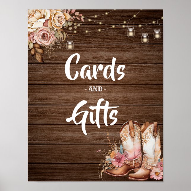Poster Rustic Country Boots Cowgirl Anniversaire Cartes C (Devant)