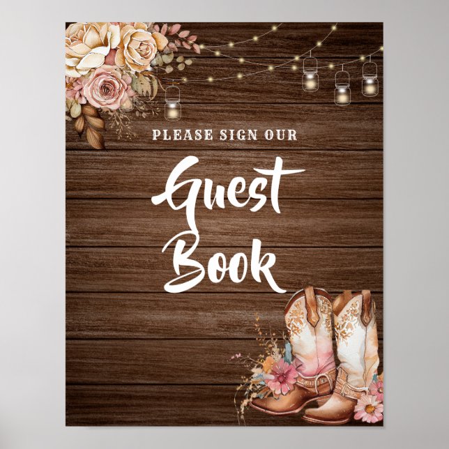 Poster Rustic Country Boots Cowgirl Anniversaire Livre d' (Devant)