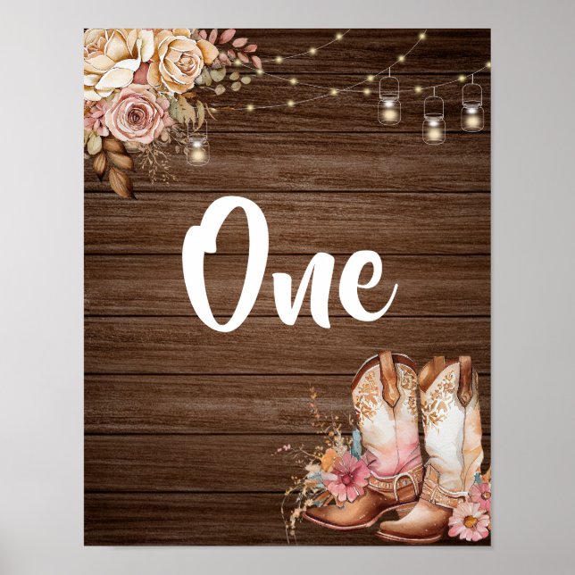 Poster Rustic Country Boots Cowgirl Birthday Numéro de ta (Devant)