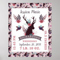 Rustic Deer Head Chic Baby Girl Birth Record Stati
