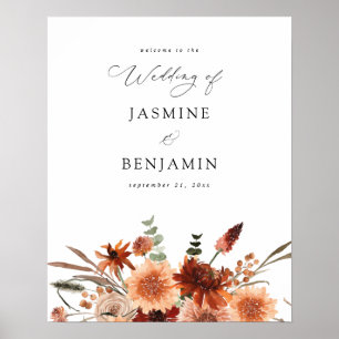 Poster Rustic Earth & Champagne Florals Mariage Bienvenue