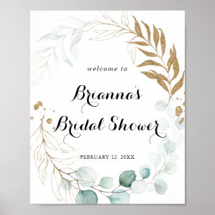 Poster Rustic Eucalyptus Gold Bridal Shower Welcome