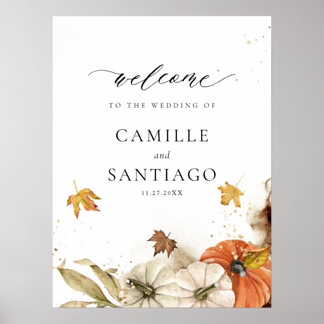 Poster Rustic Fall Citrouille Mariage Réception Bienvenue (Devant)