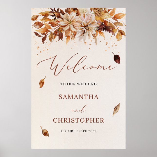 Poster Rustic Fall et Automne floral mariage accueil (Devant)