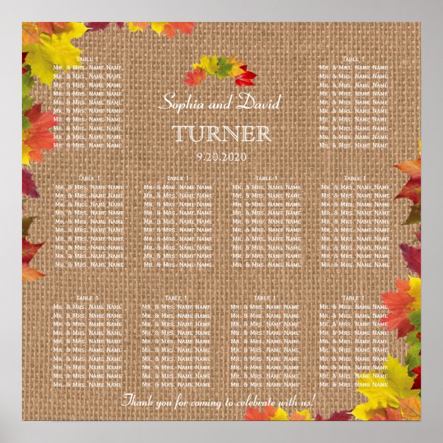 Poster Rustic Fall quitte Burlap Mariage Sièges Graphique (Devant)