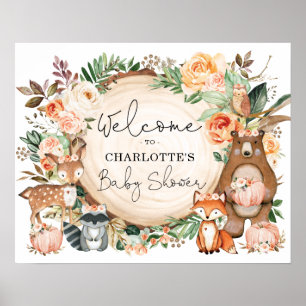 Poster Rustic Fall Woodland Animaux Baby shower Bienvenue