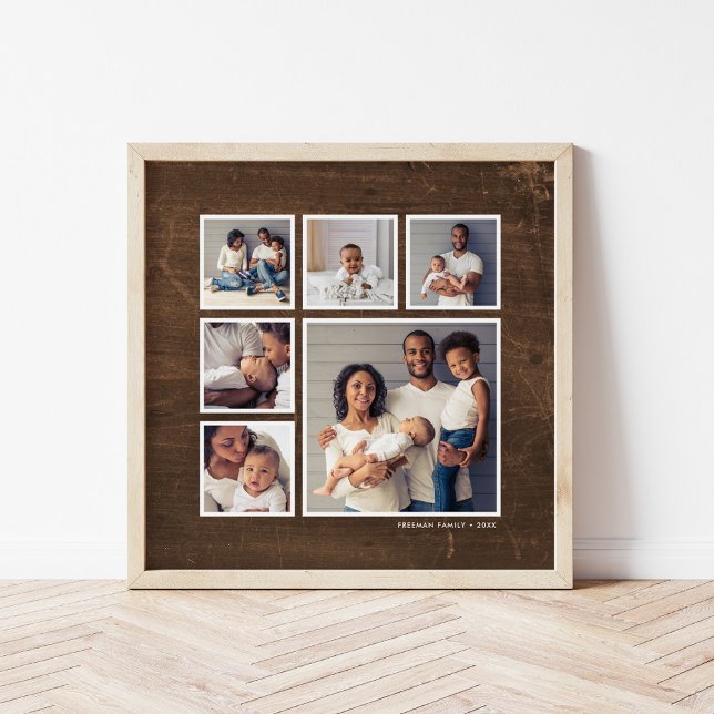 Poster Rustic Faux Grange Bois 6 Carré Photo Collage (Créateur téléchargé)