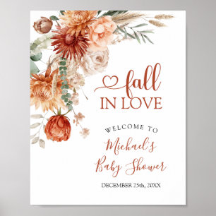 Poster Rustic Fleur sauvage Fall in Love Baby shower Bien