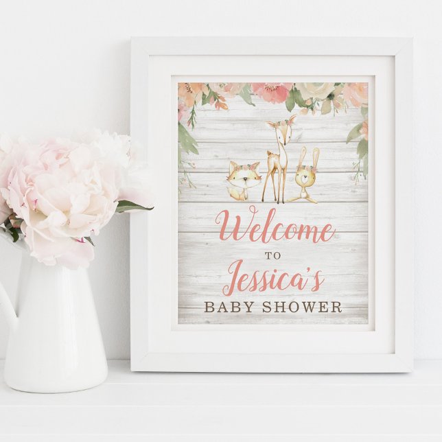 Poster Rustic Floral Woodland Animals Baby Shower Welcome (Créateur téléchargé)