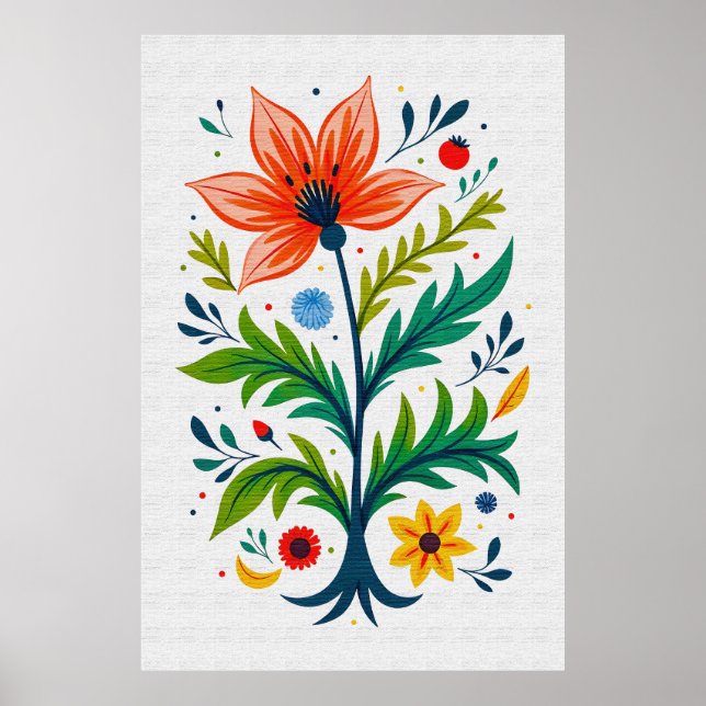Poster Rustic Folk Art Floral Tree Canvas Print Style (Devant)