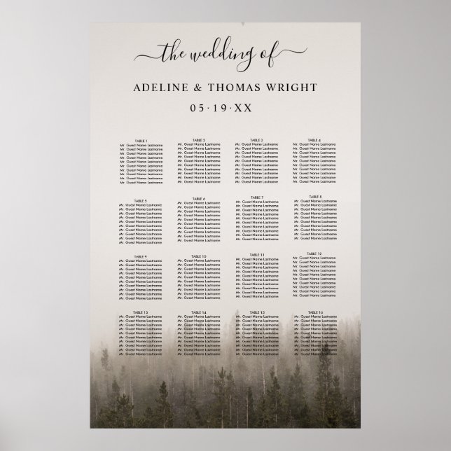 Poster Rustic Forest Misty Paysage Mariage Siège (Devant)
