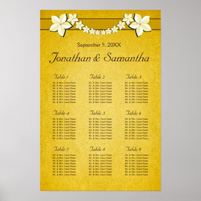 Poster Rustic Gold Floral 9 Mariage Tableaux de sièges (Devant)