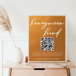 Poster Rustic Gold Mariage Honeymoon Fund Code QR