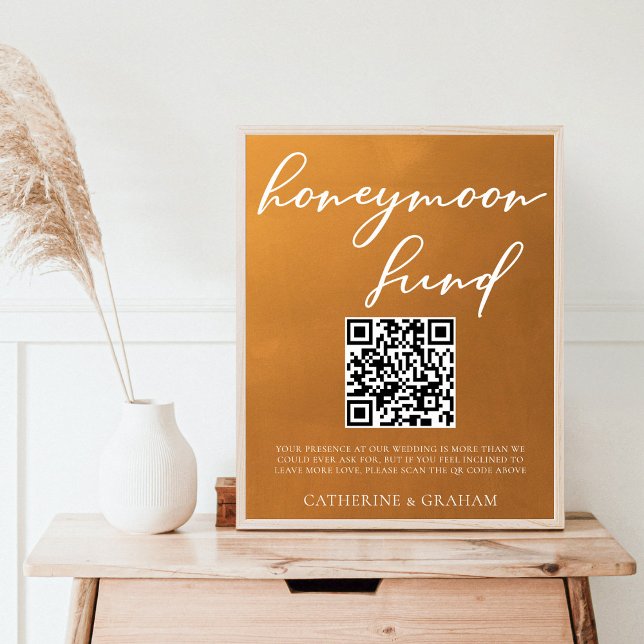 Poster Rustic Gold Mariage Honeymoon Fund Code QR (Créateur téléchargé)