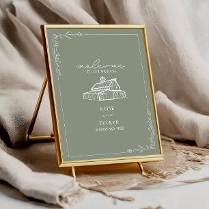 Poster Rustic Grange Sage Green Mariage de automne Bienve