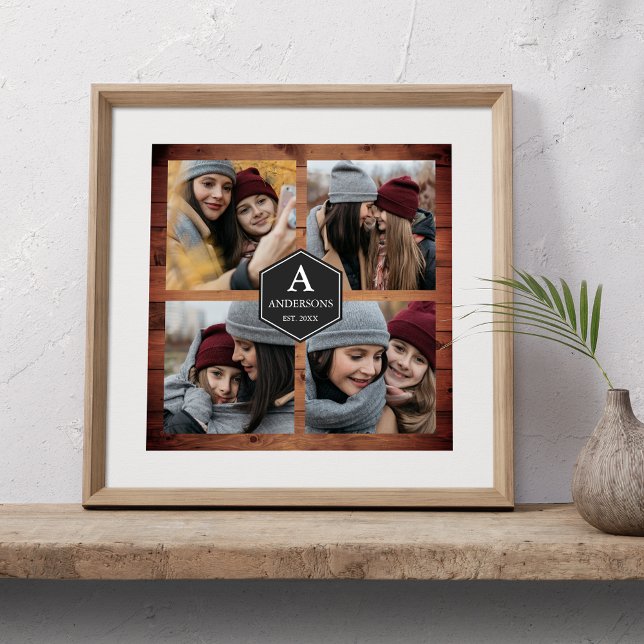 Poster Rustic Grange Wood 4 Photos Famille Photo Collage (Créateur téléchargé)