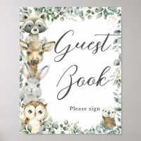 Rustic Greenery Bois Animaux Baby Guest Book